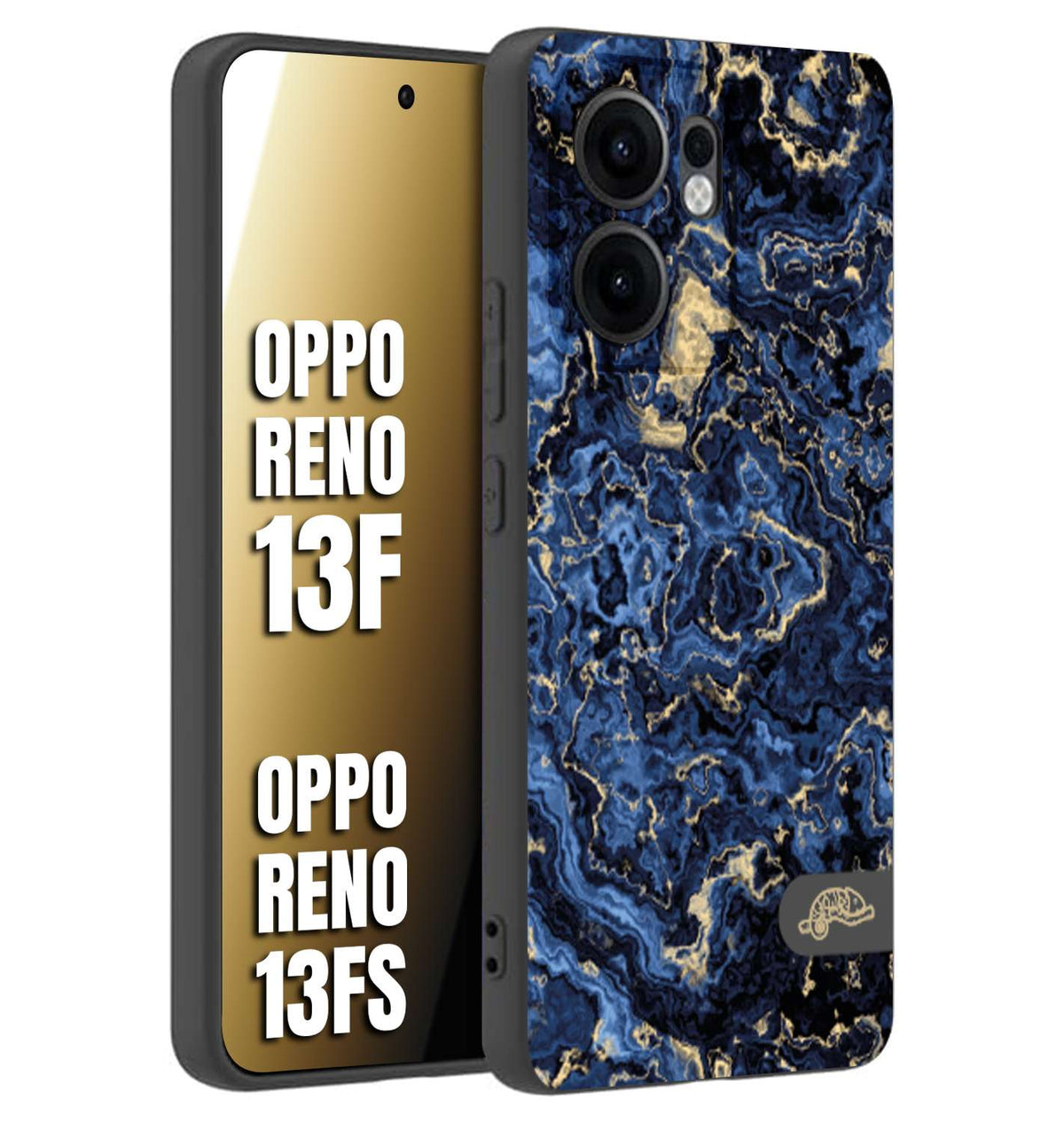 CUSTOMIZZA - Custodia cover nera morbida in tpu compatibile per Oppo Reno 13 F effetto marmo marble blu venature dorato psichedelico