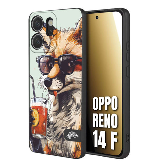 CUSTOMIZZA - Custodia cover nera morbida in tpu compatibile per Oppo Reno 14 F estate disegnata cocktails animali simpatici fox volpe negroni