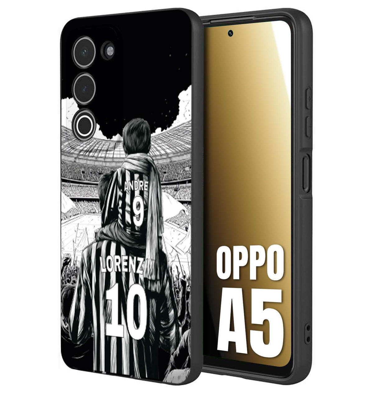 CUSTOMIZZA - Custodia cover nera morbida in tpu compatibile per Oppo A5 personalizzata calcio football nome e numero calciatori bianconeri bianca e nera