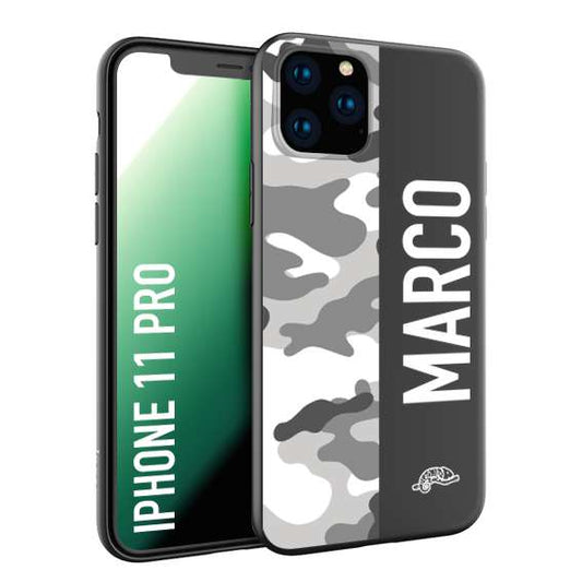 CUSTOMIZZA - Custodia cover nera morbida in tpu compatibile per iPhone 11 PRO camouflage mimetico militare personalizzata nome bianco