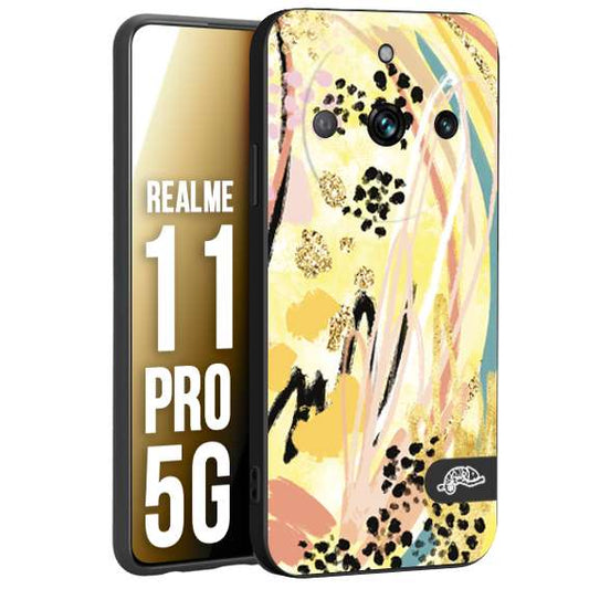 CUSTOMIZZA - Custodia cover nera morbida in tpu compatibile per Realme 11 PRO 5G astratti donna flower fantasia estate gialla rosa leopardata