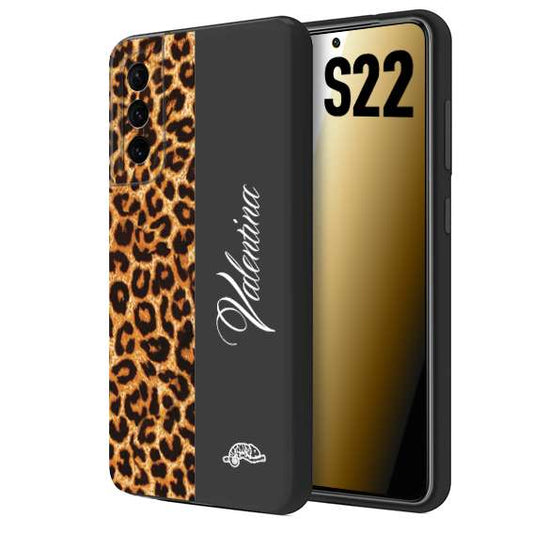 CUSTOMIZZA - Custodia cover nera morbida in tpu compatibile per Samsung S22 custom nome scritta leopardato maculato donna marrone leopard