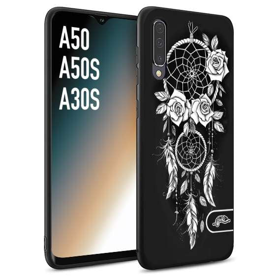 CUSTOMIZZA - Custodia cover nera morbida in tpu compatibile per Samsung A50 - A50S - A30S acchiappasogni dreamcatcher black and white bianco a rilievo disegnato tattoo tatuaggio