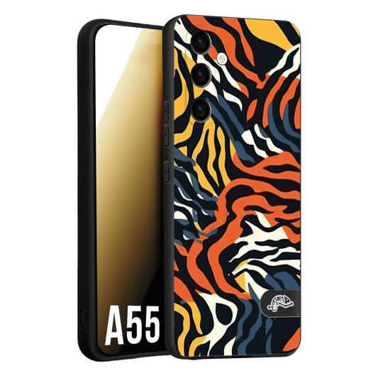 CUSTOMIZZA - Custodia cover nera morbida in tpu compatibile per Samsung A55 5G leopardato maculato tigrato tiger colorata gialla blu arancio