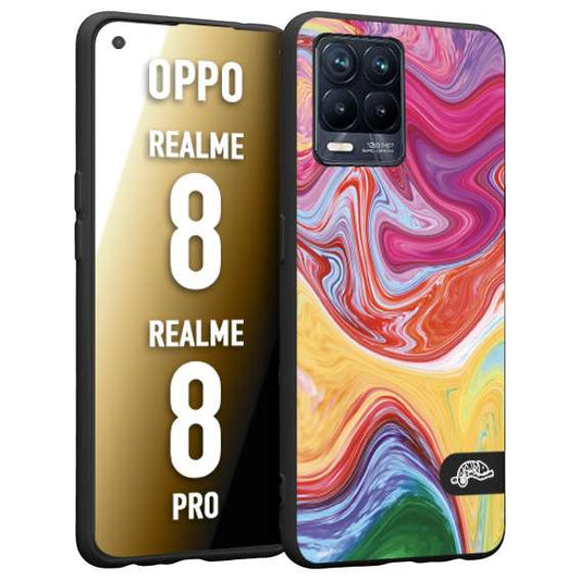 CUSTOMIZZA - Custodia cover nera morbida in tpu compatibile per Realme 8 - 8 PRO colorata fantasia vortice marmo onde verde fucsia gialla