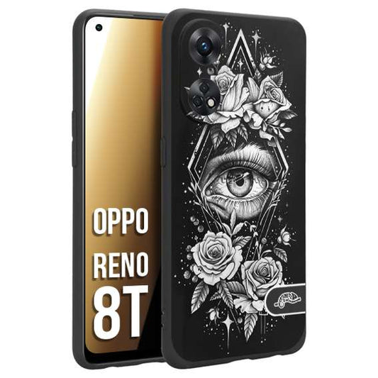 CUSTOMIZZA - Custodia cover nera morbida in tpu compatibile per Oppo Reno 8T occhio fiori rombo geometrico black and white bianco a rilievo disegnato tattoo tatuaggio