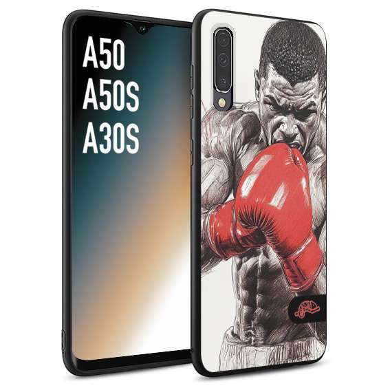 CUSTOMIZZA - Custodia cover nera morbida in tpu compatibile per Samsung A50 - A50S - A30S pugilato pugili disegno tattoo guantoni box pesi massimi gancio