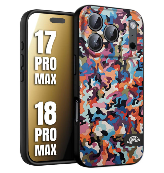 CUSTOMIZZA - Custodia cover nera morbida in tpu compatibile per iPhone 17 PRO MAX - 18 PRO MAX camouflage mimetico militare moderno blu arancio rosa