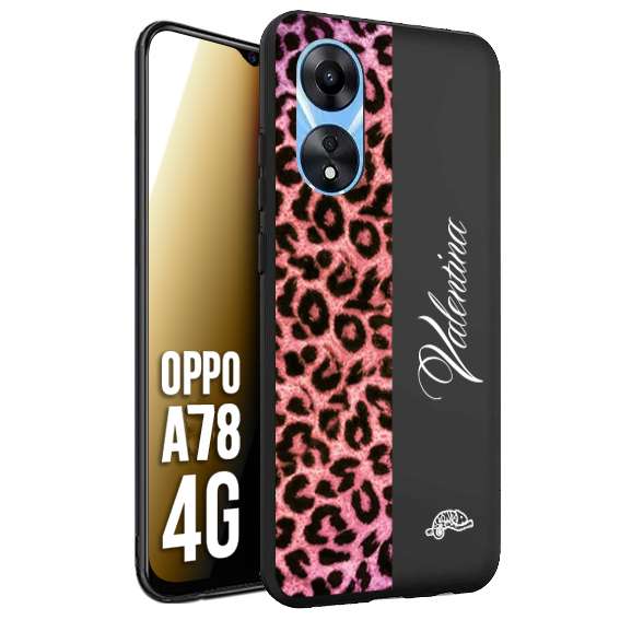 CUSTOMIZZA - Custodia cover nera morbida in tpu compatibile per Oppo A78 4G leopardato rosa fucsia personalizzata nome iniziali