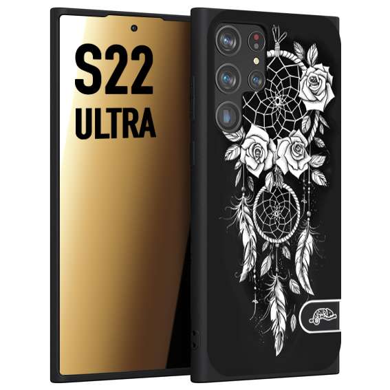 CUSTOMIZZA - Custodia cover nera morbida in tpu compatibile per Samsung S22 ULTRA acchiappasogni dreamcatcher black and white bianco a rilievo disegnato tattoo tatuaggio