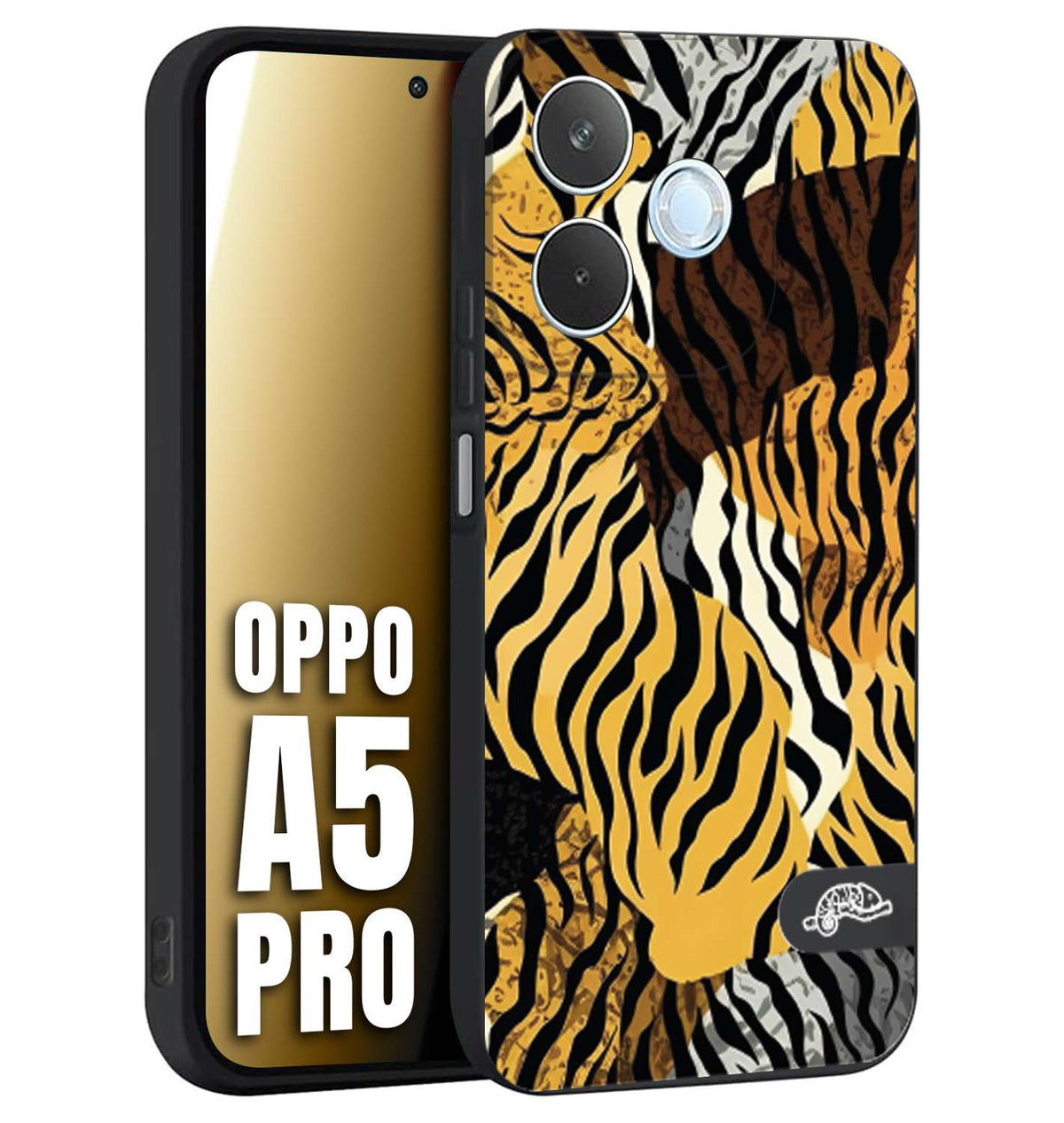 CUSTOMIZZA - Custodia cover nera morbida in tpu compatibile per Oppo A5 PRO leopardato tigrato tiger colorata donna fashion estate