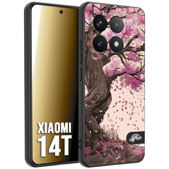 CUSTOMIZZA - Custodia cover nera morbida in tpu compatibile per Xiaomi 14T giapponese colori morbidi fiori di ciliegio rosa disegnata