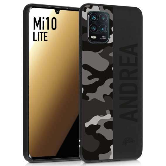 CUSTOMIZZA - Custodia cover nera morbida in tpu compatibile per Xiaomi Mi 10 LITE camouflage mimetico militare personalizzata nome