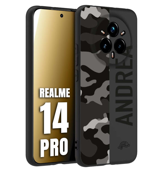 CUSTOMIZZA - Custodia cover nera morbida in tpu compatibile per Realme 14 PRO camouflage mimetico militare personalizzata nome