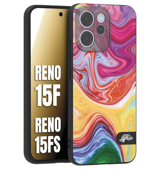 CUSTOMIZZA - Custodia cover nera morbida in tpu compatibile per Oppo Reno 15 F - Reno 15 FS colorata fantasia vortice marmo onde verde fucsia gialla