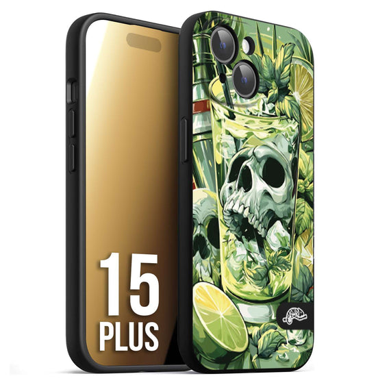 CUSTOMIZZA - Custodia cover nera morbida in tpu compatibile per iPhone 15 PLUS Mojito cocktail teschio illustrazione drink lime menta ghiacci tropicale street art