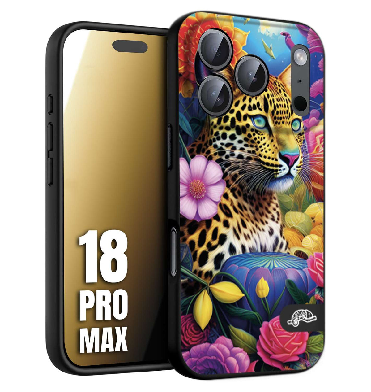 CUSTOMIZZA - Custodia cover nera morbida in tpu compatibile per iPhone 18 PRO MAX astratti donna flower fantasia leopardo ghepardo animali colorati