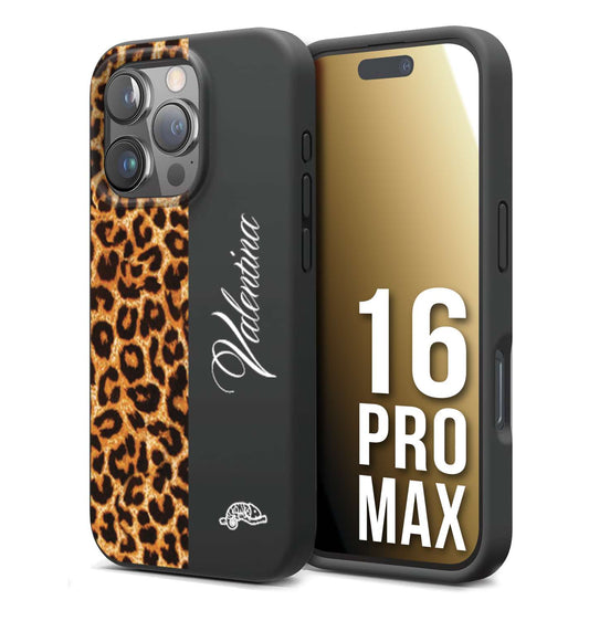 CUSTOMIZZA - Custodia cover nera morbida in tpu compatibile per iPhone 16 PRO MAX custom nome scritta leopardato maculato donna marrone leopard