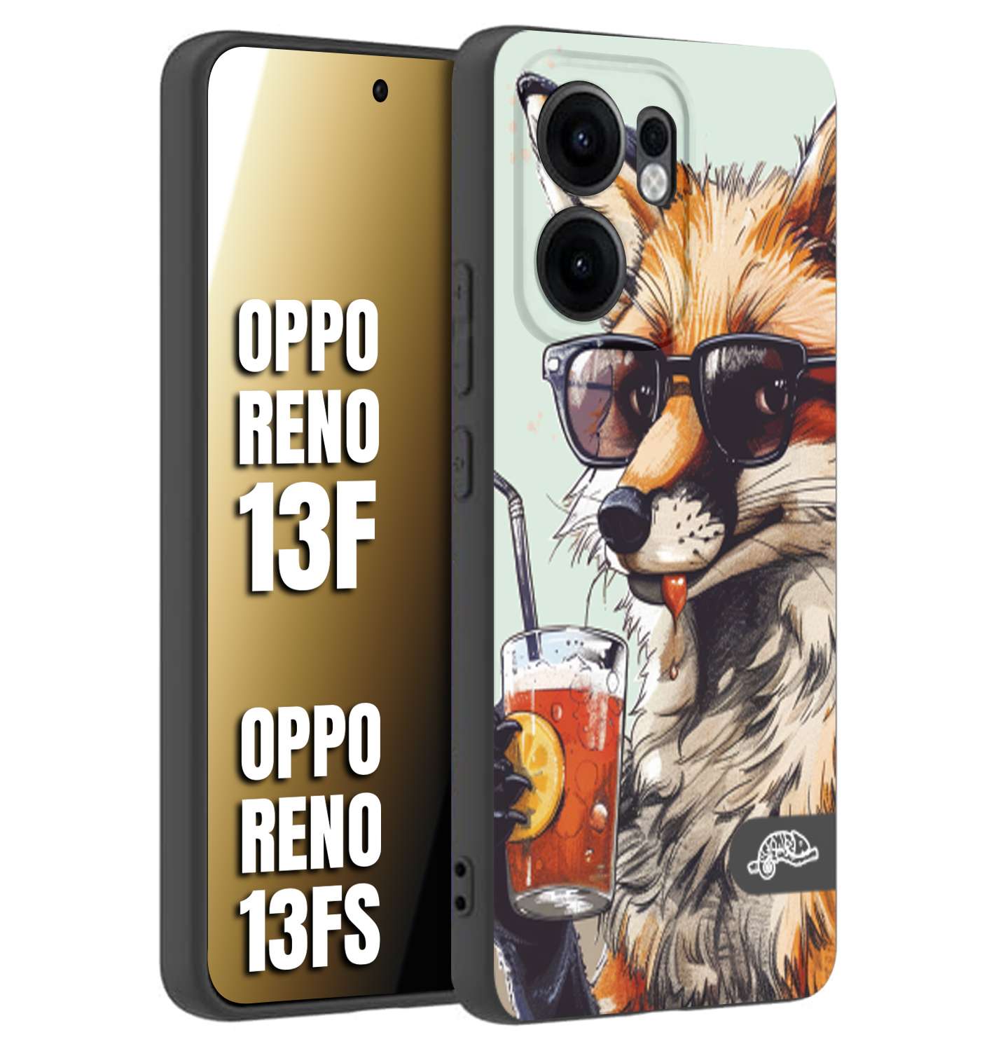 CUSTOMIZZA - Custodia cover nera morbida in tpu compatibile per Oppo Reno 13 F estate disegnata cocktails animali simpatici fox volpe negroni