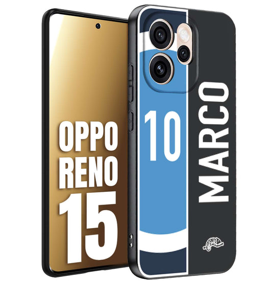 CUSTOMIZZA - Custodia cover nera morbida in tpu compatibile per Oppo Reno 15 personalizzata calcio football nome e numero calciatori biancoazzurri bianco celesti
