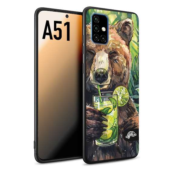 CUSTOMIZZA - Custodia cover nera morbida in tpu compatibile per Samsung A51 estate disegnata cocktails animali simpatici orso bear negroni