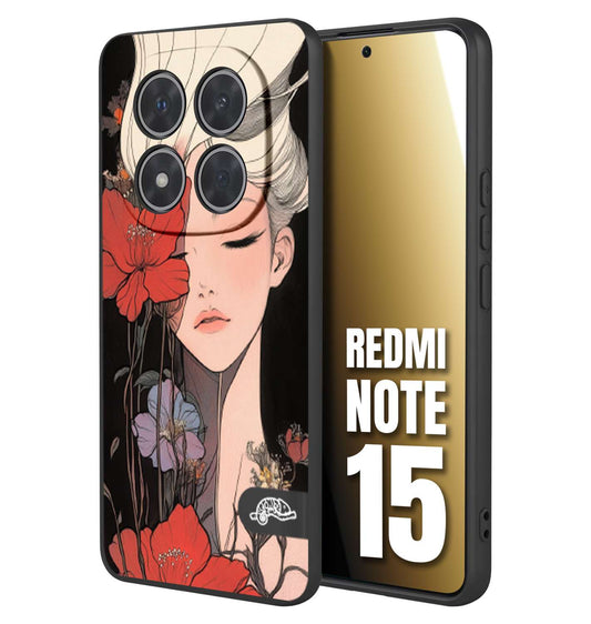 CUSTOMIZZA - Custodia cover nera morbida in tpu compatibile per Xiaomi Redmi Note 15 woman flower Fantasia Floreale Design Donna e Fiori, Retro Artistico