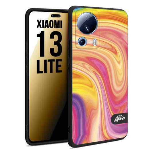 CUSTOMIZZA - Custodia cover nera morbida in tpu compatibile per Xiaomi 13 LITE colorata fantasia vortice marmo onde rosa fucsia gialla