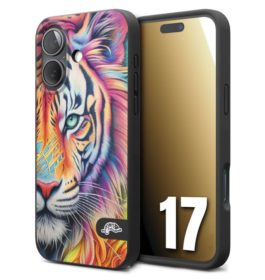 CUSTOMIZZA - Custodia cover nera morbida in tpu compatibile per iPhone 17 animali color tigre tiger viso colori vibranti disegnato schizzo