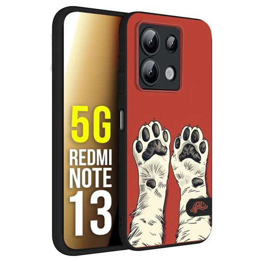 CUSTOMIZZA - Custodia cover nera morbida in tpu compatibile per Xiaomi Redmi Note 13 5G zampe di gatto cat paws rossa red disegnata fumetto cartoon