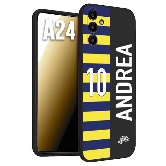 CUSTOMIZZA - Custodia cover nera morbida in tpu compatibile per Samsung A24 personalizzata calcio football nome e numero calciatori giallo blu