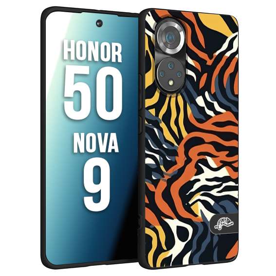 CUSTOMIZZA - Custodia cover nera morbida in tpu compatibile per Huawei Nova 9 - Honor 50 leopardato maculato tigrato tiger colorata gialla blu arancio
