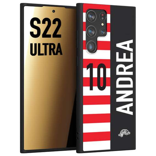 CUSTOMIZZA - Custodia cover nera morbida in tpu compatibile per Samsung S22 ULTRA personalizzata calcio football nome e numero calciatori bianco rossa