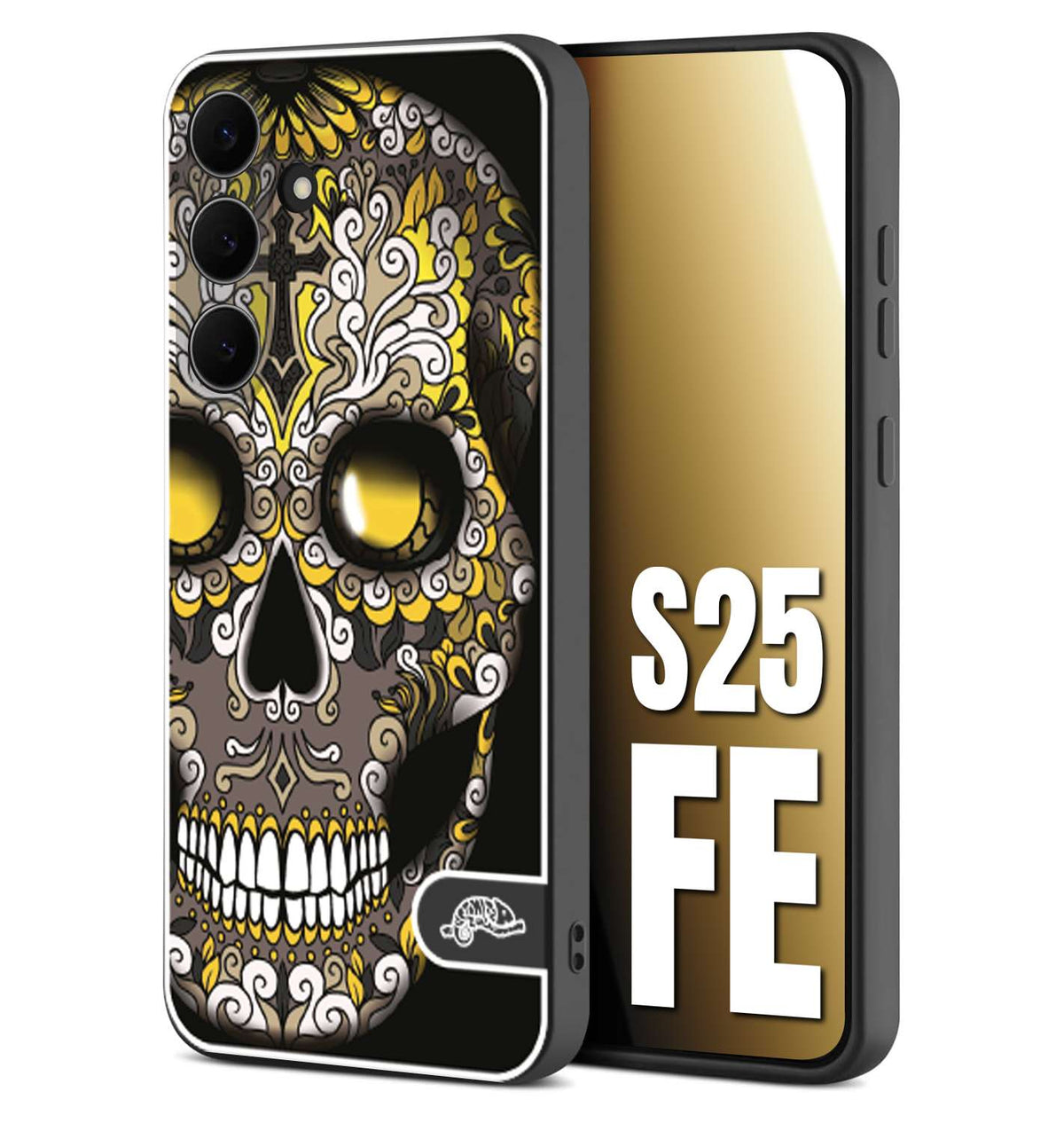CUSTOMIZZA - Custodia cover nera morbida in tpu compatibile per Samsung S25 FE effetto marmo marble verde green venature dorato pietra