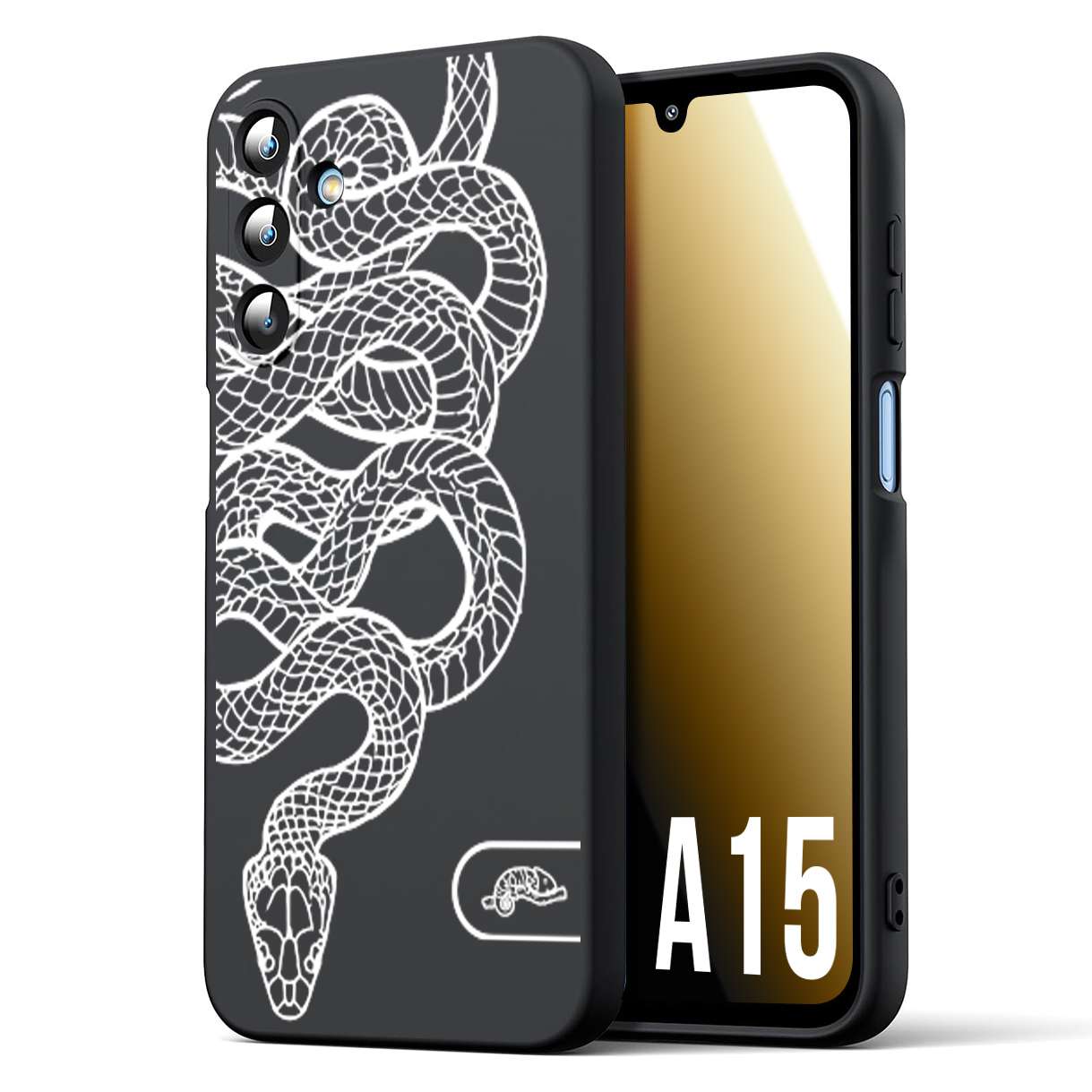 CUSTOMIZZA - Custodia cover nera morbida in tpu compatibile per Samsung A15 5G serpente snake bianco a rilievo disegnato tattoo tatuaggio