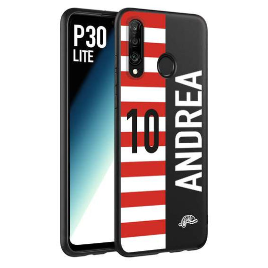 CUSTOMIZZA - Custodia cover nera morbida in tpu compatibile per Huawei P30 LITE personalizzata calcio football nome e numero calciatori bianco rossa