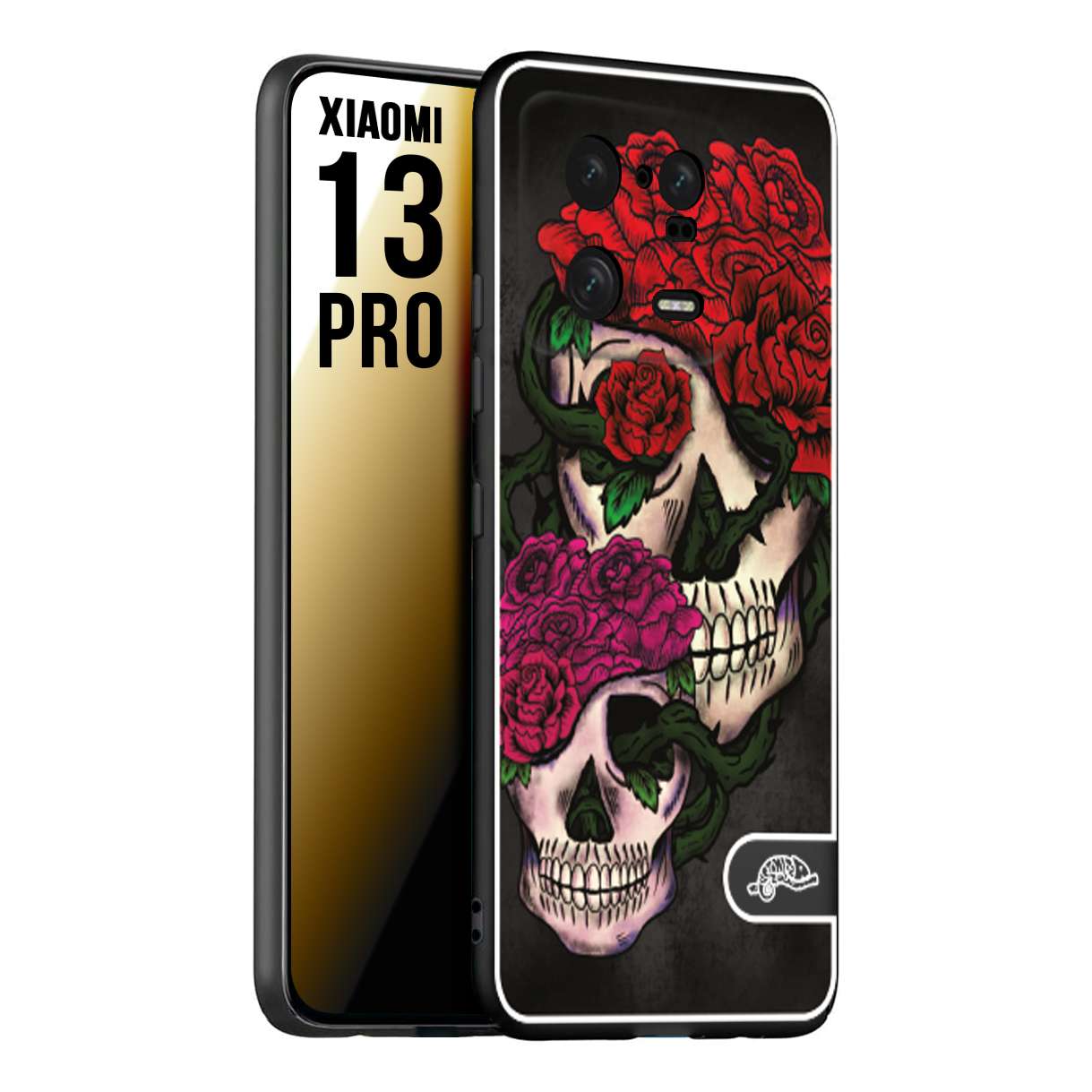 CUSTOMIZZA - Custodia cover nera morbida in tpu compatibile per Xiaomi 13 PRO teschi e rose rosse fucsia skull and roses