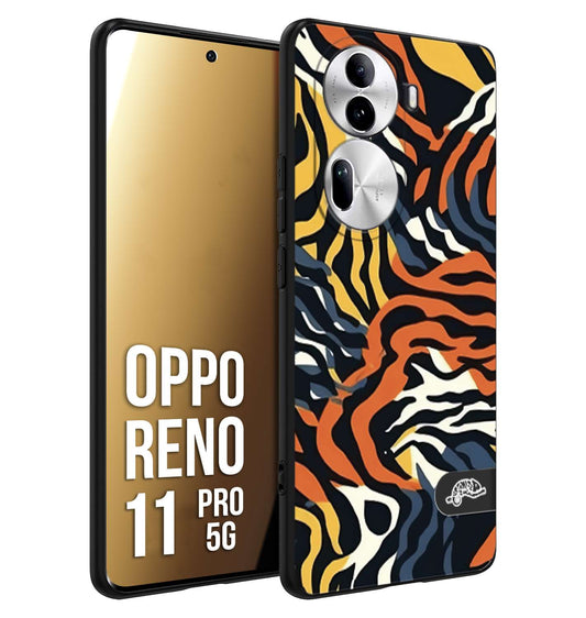 CUSTOMIZZA - Custodia cover nera morbida in tpu compatibile per Oppo Reno 11 PRO 5G leopardato maculato tigrato tiger colorata gialla blu arancio