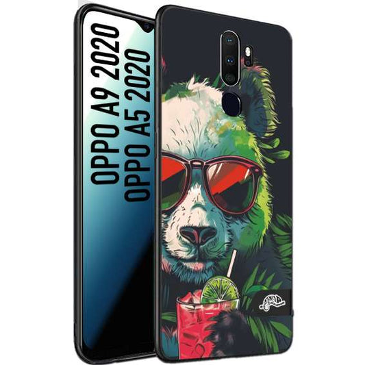 CUSTOMIZZA - Custodia cover nera morbida in tpu compatibile per Oppo A9 2020 - A5 2020 estate disegnata cocktails animali simpatici panda mojito