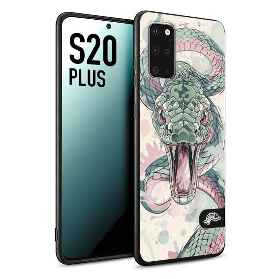 CUSTOMIZZA - Custodia cover nera morbida in tpu compatibile per Samsung S20 PLUS snake pink green serpente tatuaggio tattoo disegnato a mano