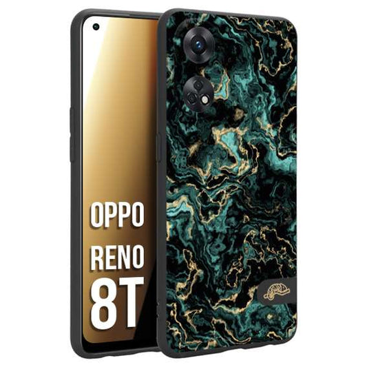 CUSTOMIZZA - Custodia cover nera morbida in tpu compatibile per Oppo Reno 8T effetto marmo marble verde green venature dorato pietra