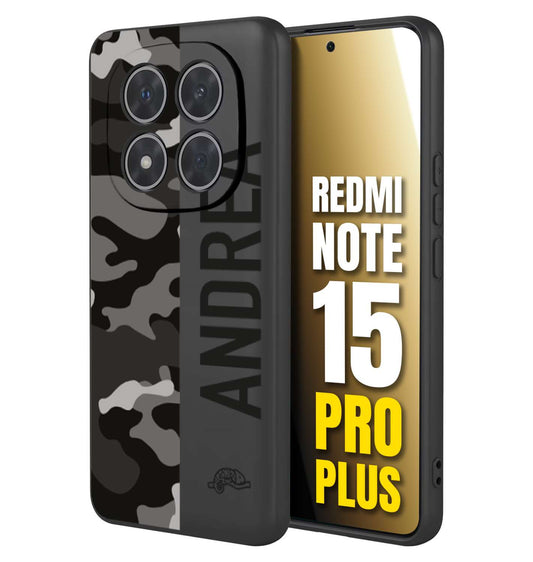 CUSTOMIZZA - Custodia cover nera morbida in tpu compatibile per Xiaomi Redmi Note 15 PRO PLUS camouflage mimetico militare personalizzata nome