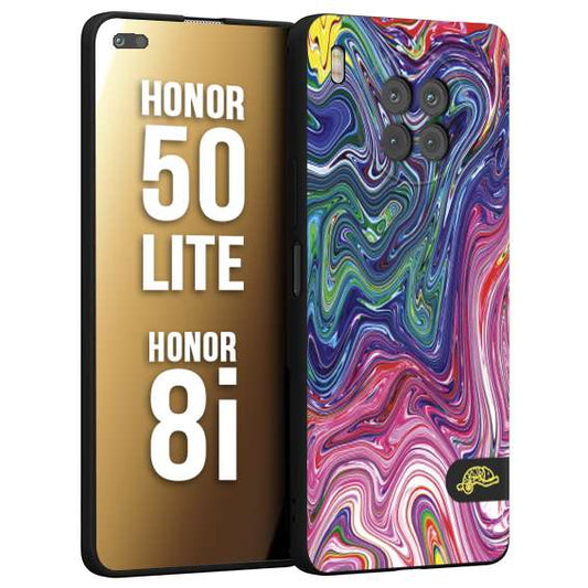 CUSTOMIZZA - Custodia cover nera morbida in tpu compatibile per Honor 8i - Honor 50 LITE colorata fantasia vortice marmo arcobaleno rosa blu fucsia