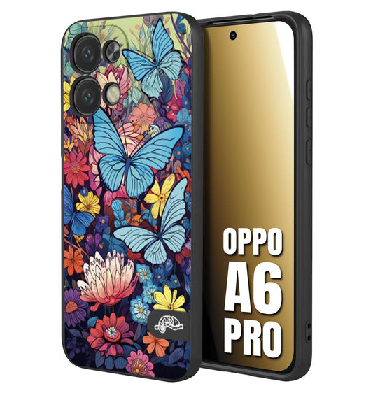 CUSTOMIZZA - Custodia cover nera morbida in tpu compatibile per Oppo A6 PRO farfalle butterfly moderno donna disegnate gialla blu rosa