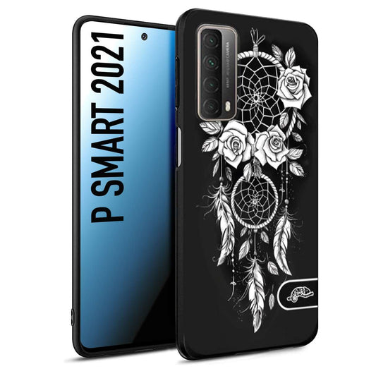 CUSTOMIZZA - Custodia cover nera morbida in tpu compatibile per Huawei P Smart 2021 acchiappasogni dreamcatcher black and white bianco a rilievo disegnato tattoo tatuaggio