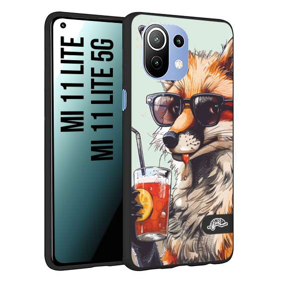 CUSTOMIZZA - Custodia cover nera morbida in tpu compatibile per Xiaomi Mi 11 Lite / Mi 11 Lite 5G estate disegnata cocktails animali simpatici fox volpe negroni