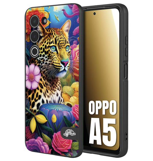 CUSTOMIZZA - Custodia cover nera morbida in tpu compatibile per Oppo A5 astratti donna flower fantasia leopardo ghepardo animali colorati