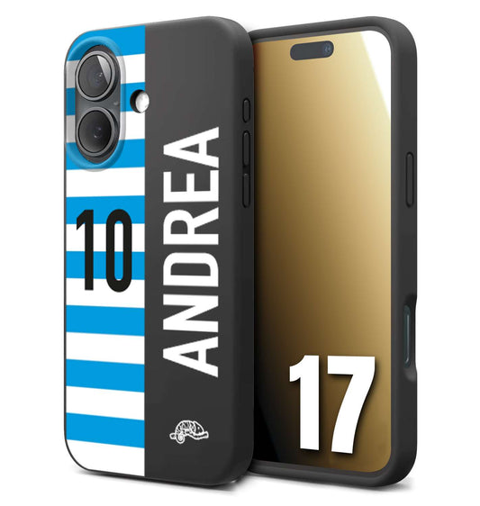 CUSTOMIZZA - Custodia cover nera morbida in tpu compatibile per iPhone 17 personalizzata calcio football nome e numero calciatori biancazzurri
