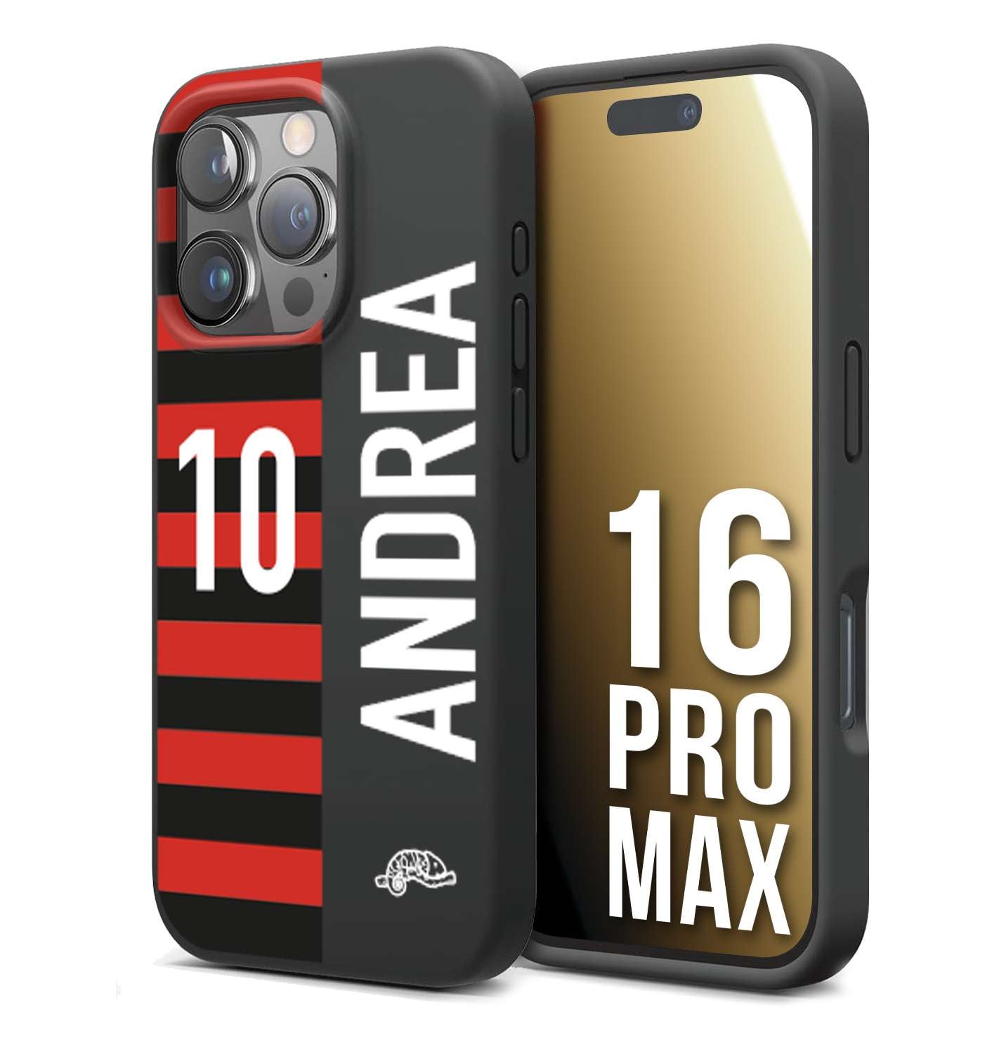 CUSTOMIZZA - Custodia cover nera morbida in tpu compatibile per iPhone 16 PRO MAX personalizzata calcio football nome e numero calciatori rossonera
