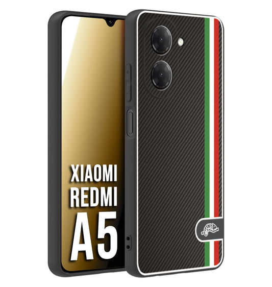 CUSTOMIZZA - Custodia cover nera morbida in tpu compatibile per Xiaomi Redmi A5 effetto fibra di carbonio bandiera Italia made in Italy
