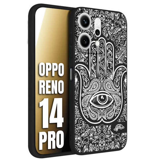 CUSTOMIZZA - Custodia cover nera morbida in tpu compatibile per Oppo Reno 14 PRO mano di fatima effetto rilievo mandala donna